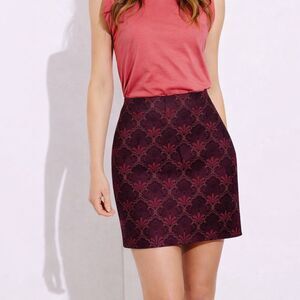 LOFT Paisley Pencil Skirt | Coral Mauve Purple Floral Boho Cotton Skirt | Size 4